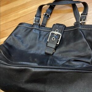 Black Leather Tote Bag with Buckle